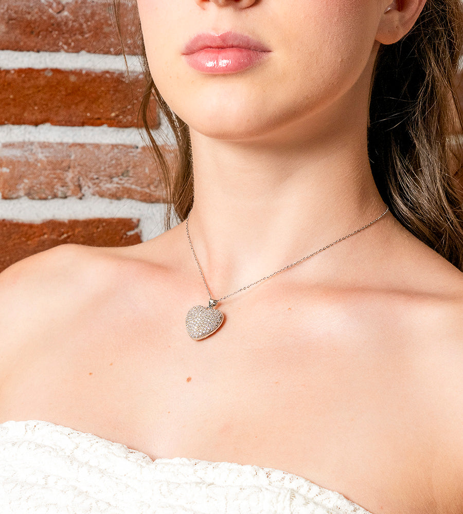 Collana Cuore – Placcata Argento con Cristalli Luminosi